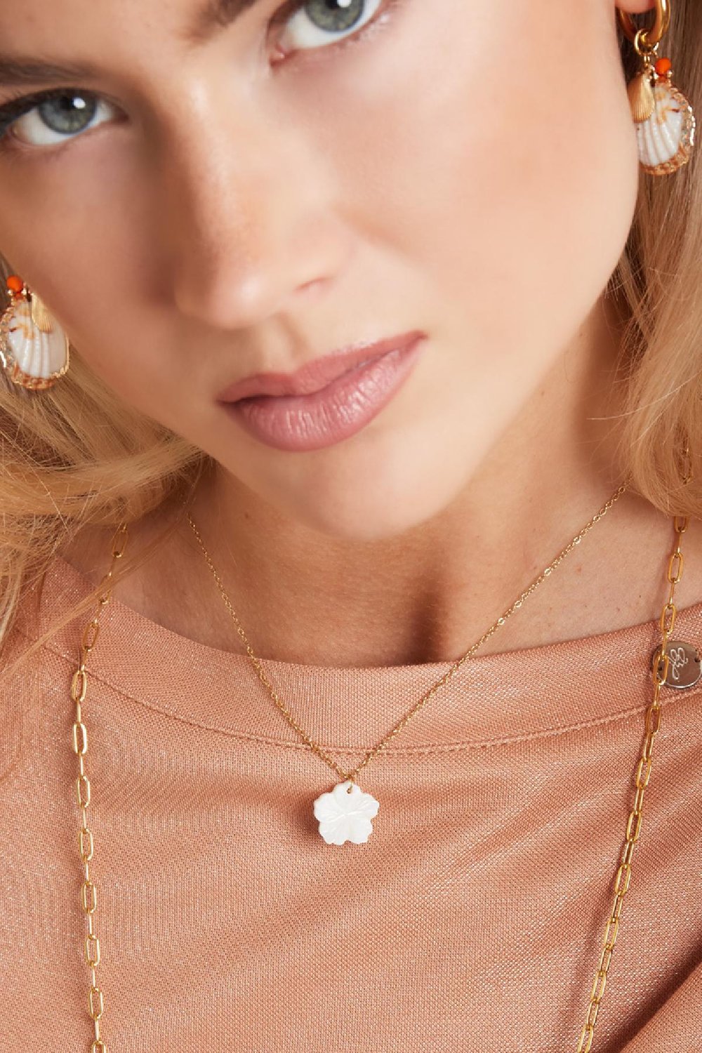 Necklace flower shell - Beach collection Silver Color Stainless Steel h5Picture4